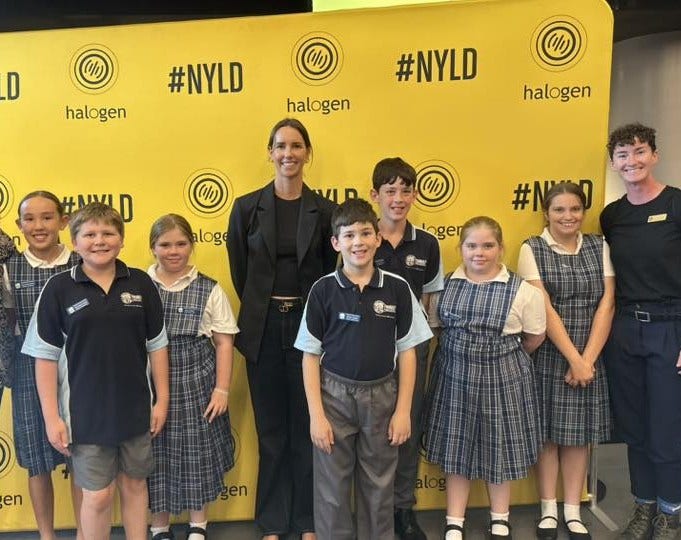Trrunkey Public School students and staff with Emma Mckeon at the Halogen National Young Leaders Day