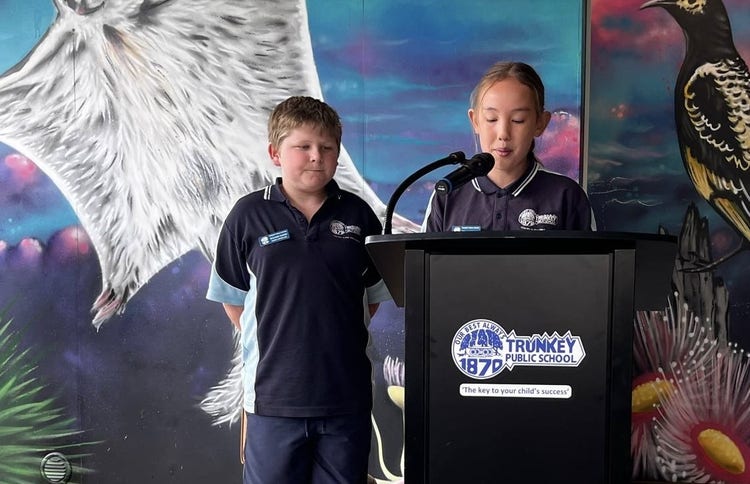 Trunkey Public School captains at the ANZAC Day service